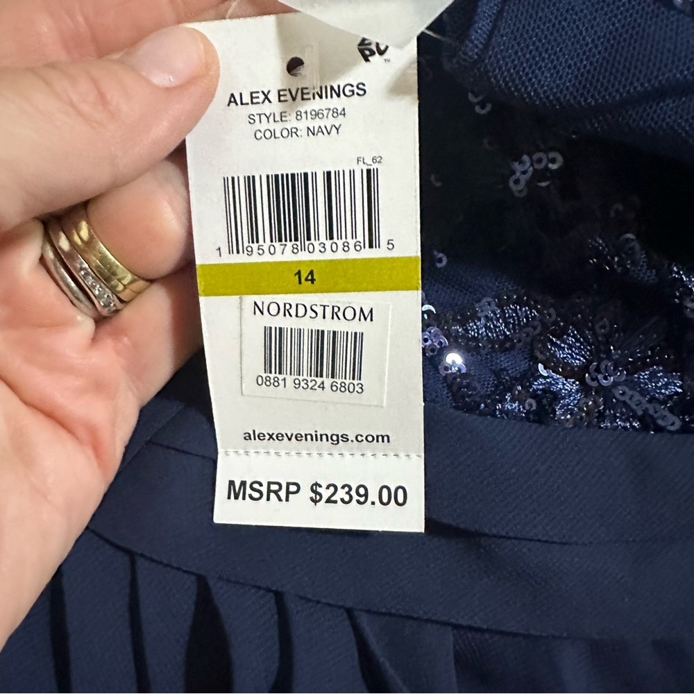 Alex Evenings Navy Blue Sequined V-Neck Chiffon Gown Size 14 NWT - Picture 9 of 9
